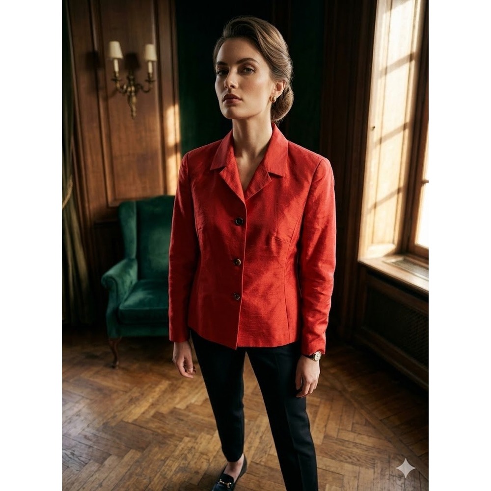 Vintage Due per Due Bloomingdales‎ 100% Raw Silk Blazer Jacket Red Orange 8P